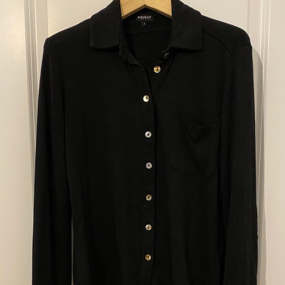 Bleusalt black soft classic button shirt sz 0 new - Picture 2 of 12
